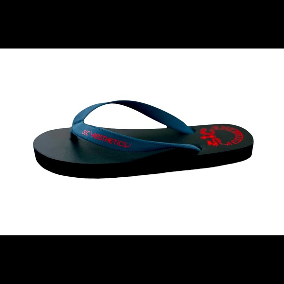 SIC AESTHETICS Flip Flops 100% Rubber Waterproof Surf&Pool 1 Pair Black/Blue - Picture 2 of 8